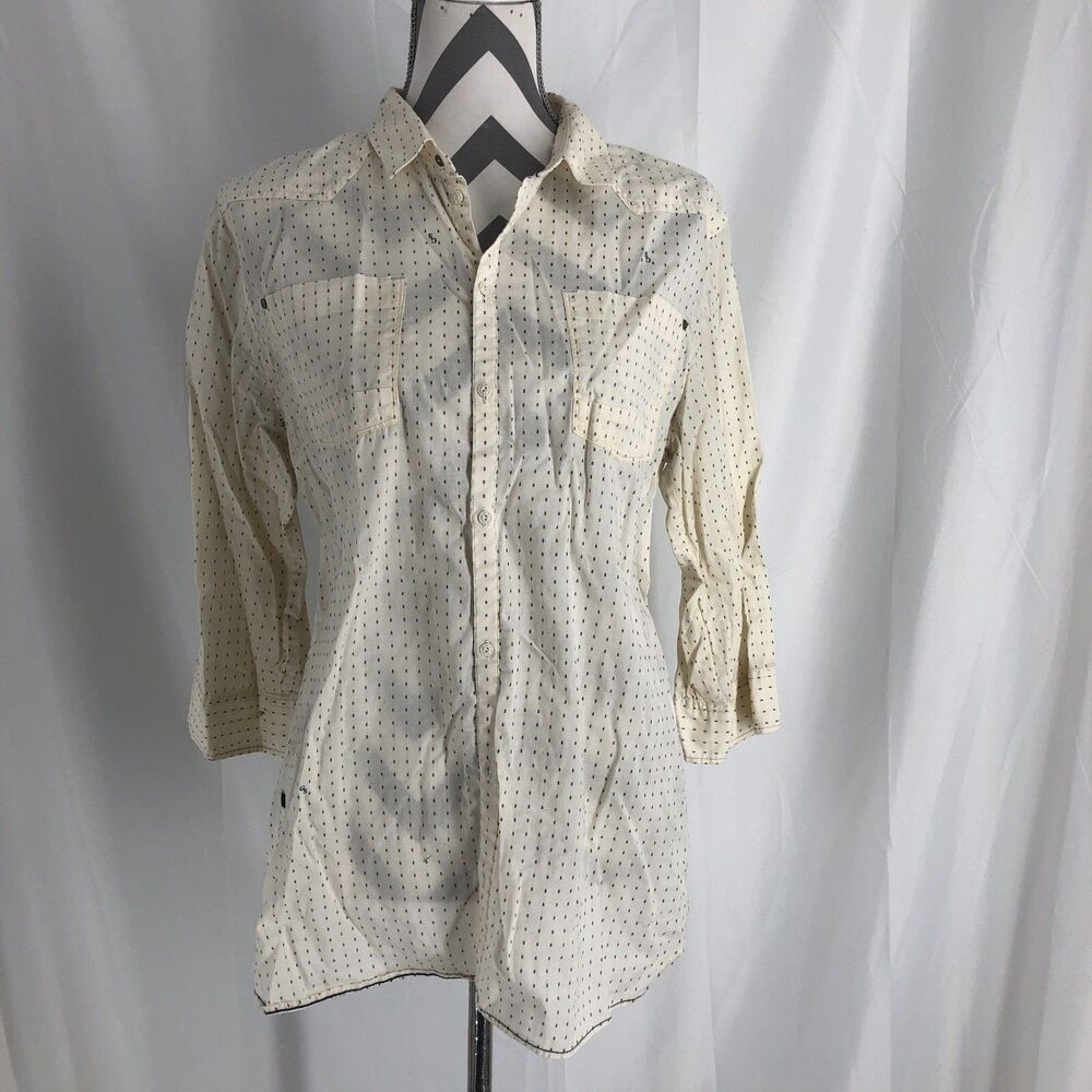 G-STAR Womens 3/4 Sleeve Shirt Cream Button XL